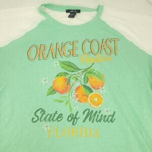 Sable Sky Orange Coast Crew Neck Short Sleeve Graphic Shirt Womens Size 3X Green